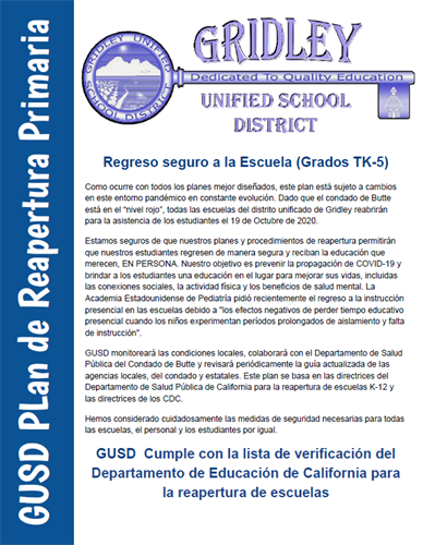 Spanish Elementary Reopening Plan